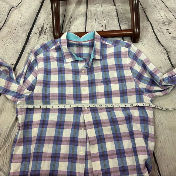 tommy bahama linen blend Plaid Long Sleeve Button up shirt size large - Picture 3 of 6